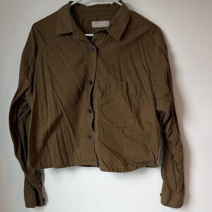 Everlane Olive Green Button-Down Crop Shirt